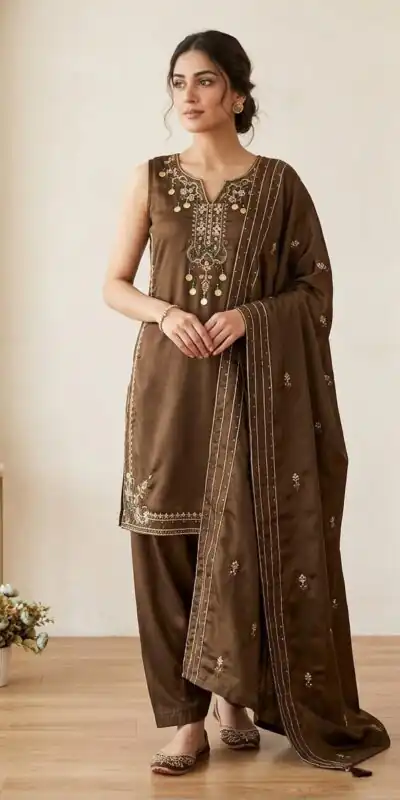 LG 2126 Brown Cos Moss Salwar Suit with Embroidery Work & Sequins Work. Affordable Price ₹2149. Delivery 4-6 Working Days. Shop now. | Jump Suits, Straight Suits, Casual Suits, Creative suits, Designer Suits, Palazzo Suits, Party Wear Suits, Patiala Suits, Salwar suit