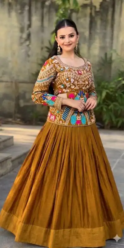 PC 579 Mustered Chinon silk Lehenga Choli with Sequins Work & Embroidery Work. Now at just ₹2749. Delivery 4-6 Working Days. Shop now. | Bollywood Lehenga, Creative Lehenga, Designer Lehenga, Embroidered Lehenga, Lehenga, Party Wear Lehenga