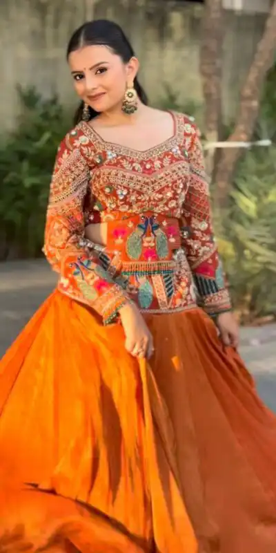 PC 579 Orange Chinon silk Lehenga Choli with Sequins Work & Embroidery Work. Now at just ₹2749. Delivery 4-6 Working Days. Shop now. | Bollywood Lehenga, Creative Lehenga, Designer Lehenga, Embroidered Lehenga, Lehenga, Party Wear Lehenga