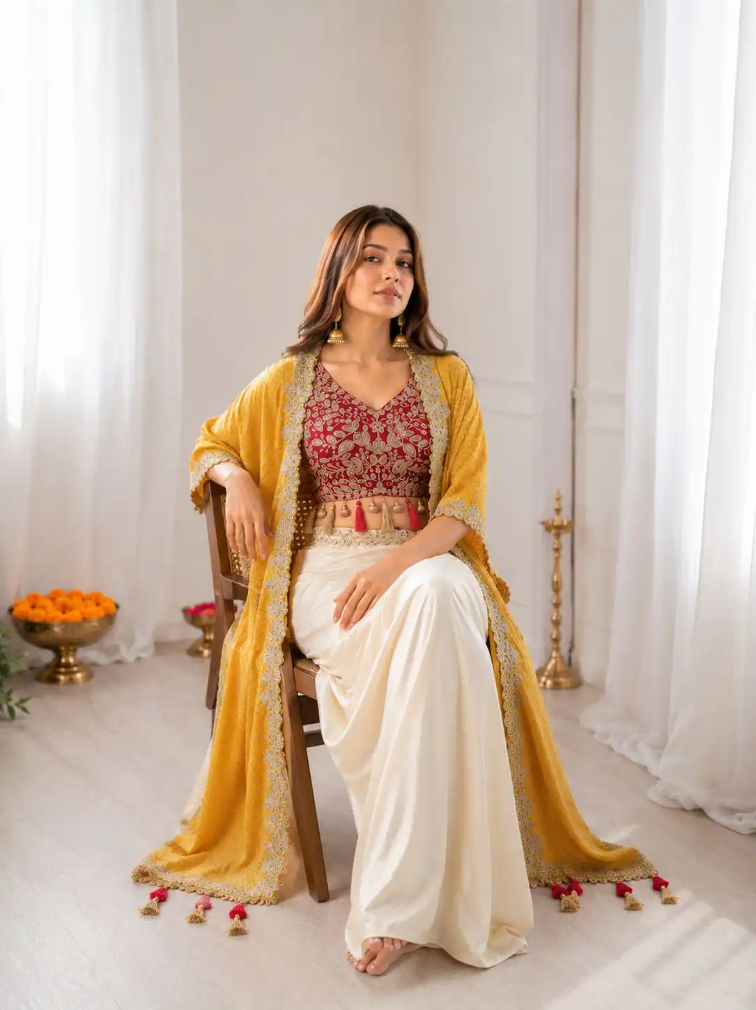 Perfect for Wedding, Party, Festival Celebrations, Holi, Pooja – BB 48 Yellow Yellow Crepe Silk Dhoti Suit. Introductory Price ₹2099. Delivery 4-6 Working | Jump Suits, Straight Suits, Casual Suits, Creative suits, Designer Suits, Palazzo Suits, Party Wear Suits, Patiala Suits, Salwar suit