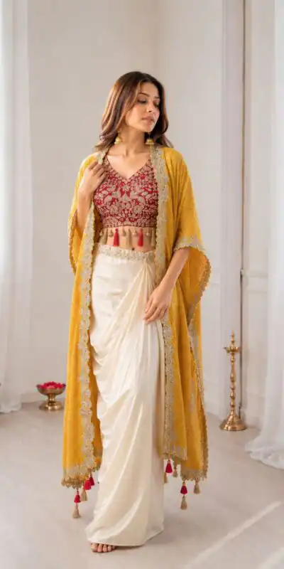 Perfect for Wedding, Party, Festival Celebrations, Holi, Pooja – BB 48 Yellow Yellow Crepe Silk Dhoti Suit. Introductory Price ₹2099. Delivery 4-6 Working | Jump Suits, Straight Suits, Casual Suits, Creative suits, Designer Suits, Palazzo Suits, Party Wear Suits, Patiala Suits, Salwar suit