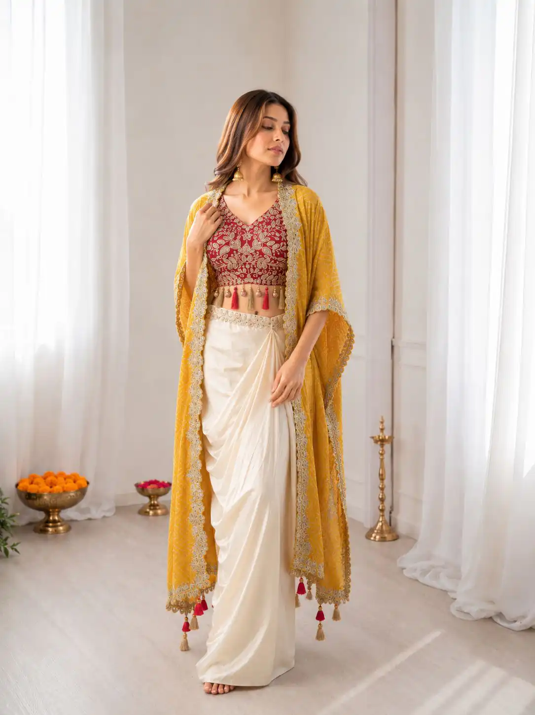 Perfect for Wedding, Party, Festival Celebrations, Holi, Pooja – BB 48 Yellow Yellow Crepe Silk Dhoti Suit. Introductory Price ₹2099. Delivery 4-6 Working | Jump Suits, Straight Suits, Casual Suits, Creative suits, Designer Suits, Palazzo Suits, Party Wear Suits, Patiala Suits, Salwar suit