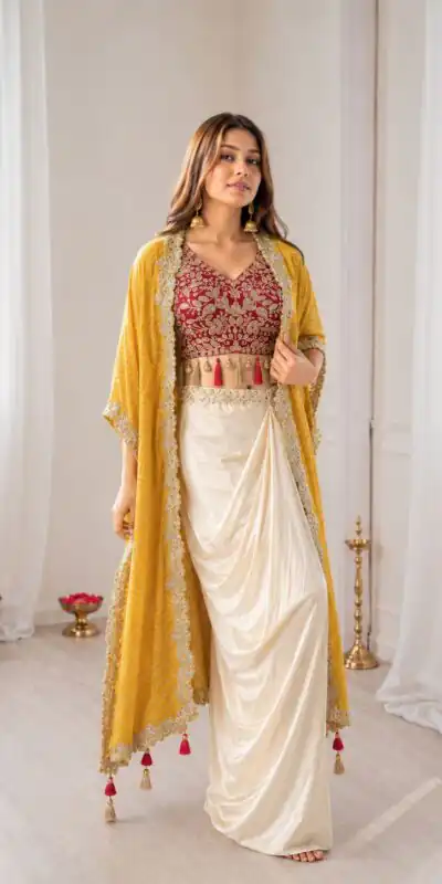 Perfect for Wedding, Party, Festival Celebrations, Holi, Pooja – BB 48 Yellow Yellow Crepe Silk Dhoti Suit. Introductory Price ₹2099. Delivery 4-6 Working | Jump Suits, Straight Suits, Casual Suits, Creative suits, Designer Suits, Palazzo Suits, Party Wear Suits, Patiala Suits, Salwar suit