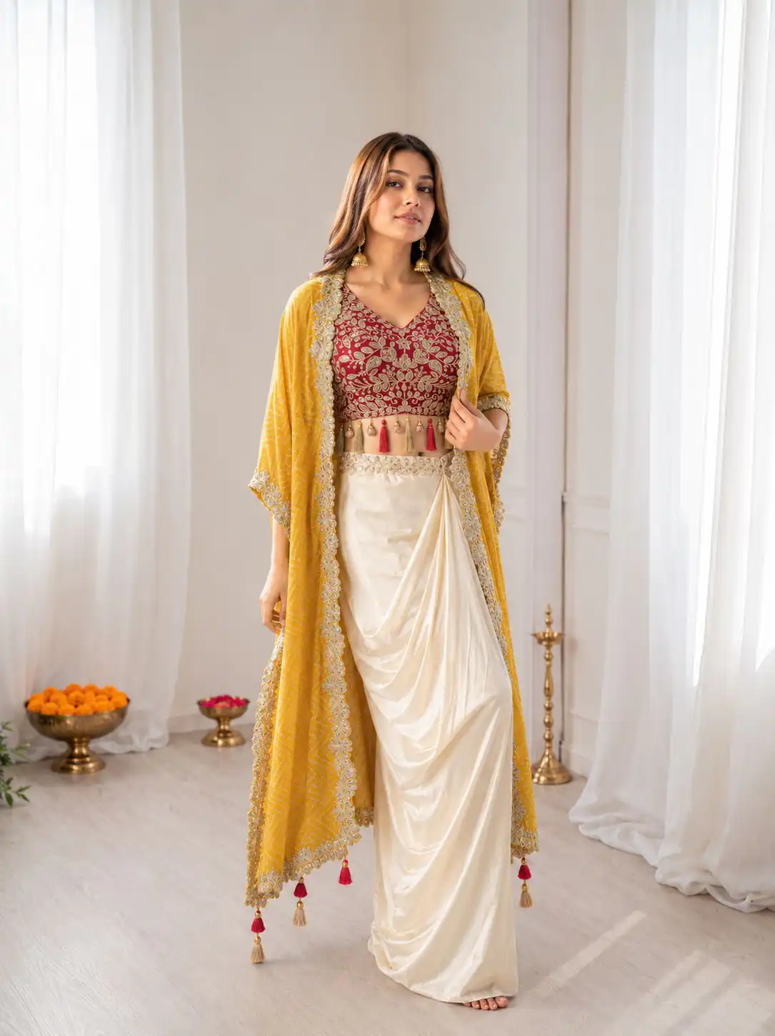 Perfect for Wedding, Party, Festival Celebrations, Holi, Pooja – BB 48 Yellow Yellow Crepe Silk Dhoti Suit. Introductory Price ₹2099. Delivery 4-6 Working | Jump Suits, Straight Suits, Casual Suits, Creative suits, Designer Suits, Palazzo Suits, Party Wear Suits, Patiala Suits, Salwar suit