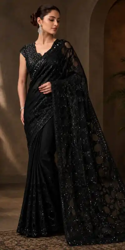 DF 3489 Black Butterfly Net Saree Sequence with Work & Zari Work. Introductory Price ₹1899. Delivery 4-6 Working Days. Shop now. | Bollywood Sarees, Creative Sarees, Designer Sarees, Embroidered Sarees, Ethnic Saree, Modern Digital sarees, Party Wear Sarees, Sarees