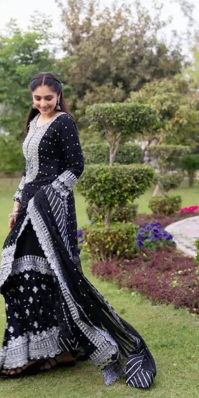 ZB 5064 Black Faux Georgette Salwar Suit with Embroidery Work. Available at ₹2049 only. Delivery 4-6 Working Days. Shop now. | Jump Suits, Straight Suits, Casual Suits, Creative suits, Designer Suits, Palazzo Suits, Party Wear Suits, Patiala Suits, Salwar suit