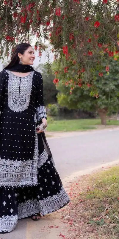 ZB 5064 Black Faux Georgette Salwar Suit with Embroidery Work. Available at ₹2049 only. Delivery 4-6 Working Days. Shop now. | Jump Suits, Straight Suits, Casual Suits, Creative suits, Designer Suits, Palazzo Suits, Party Wear Suits, Patiala Suits, Salwar suit