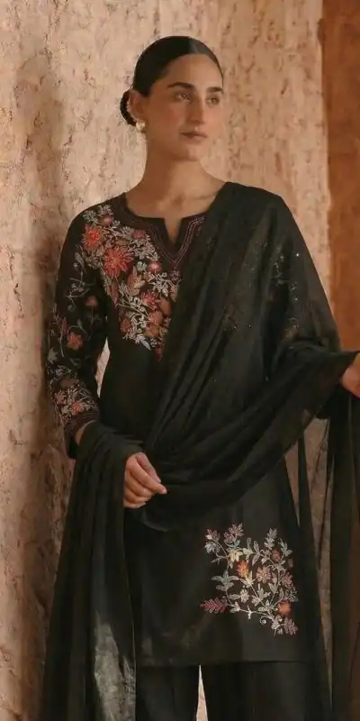 ND 5058 Black | Black Roman Silk Salwar Suit with Embroidery Work. Grab it for ₹2099. Delivery 4-6 Working Days. Shop now. | Jump Suits, Straight Suits, Casual Suits, Creative suits, Designer Suits, Palazzo Suits, Party Wear Suits, Patiala Suits, Salwar suit