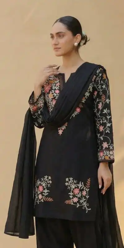 ND 5058 Black | Black Roman Silk Salwar Suit with Embroidery Work. Grab it for ₹2099. Delivery 4-6 Working Days. Shop now. | Jump Suits, Straight Suits, Casual Suits, Creative suits, Designer Suits, Palazzo Suits, Party Wear Suits, Patiala Suits, Salwar suit