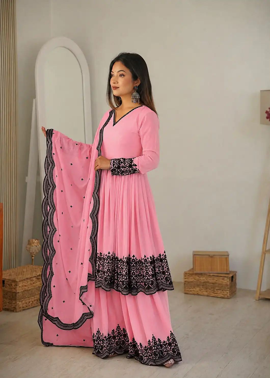 SP 71 Dusty Pink Faux Georgette Salwar Suit with Embroidery Work. Available at ₹2499 only. Delivery 4-6 Working Days. Shop now. | Jump Suits, Straight Suits, Casual Suits, Creative suits, Designer Suits, Palazzo Suits, Party Wear Suits, Patiala Suits, Salwar suit