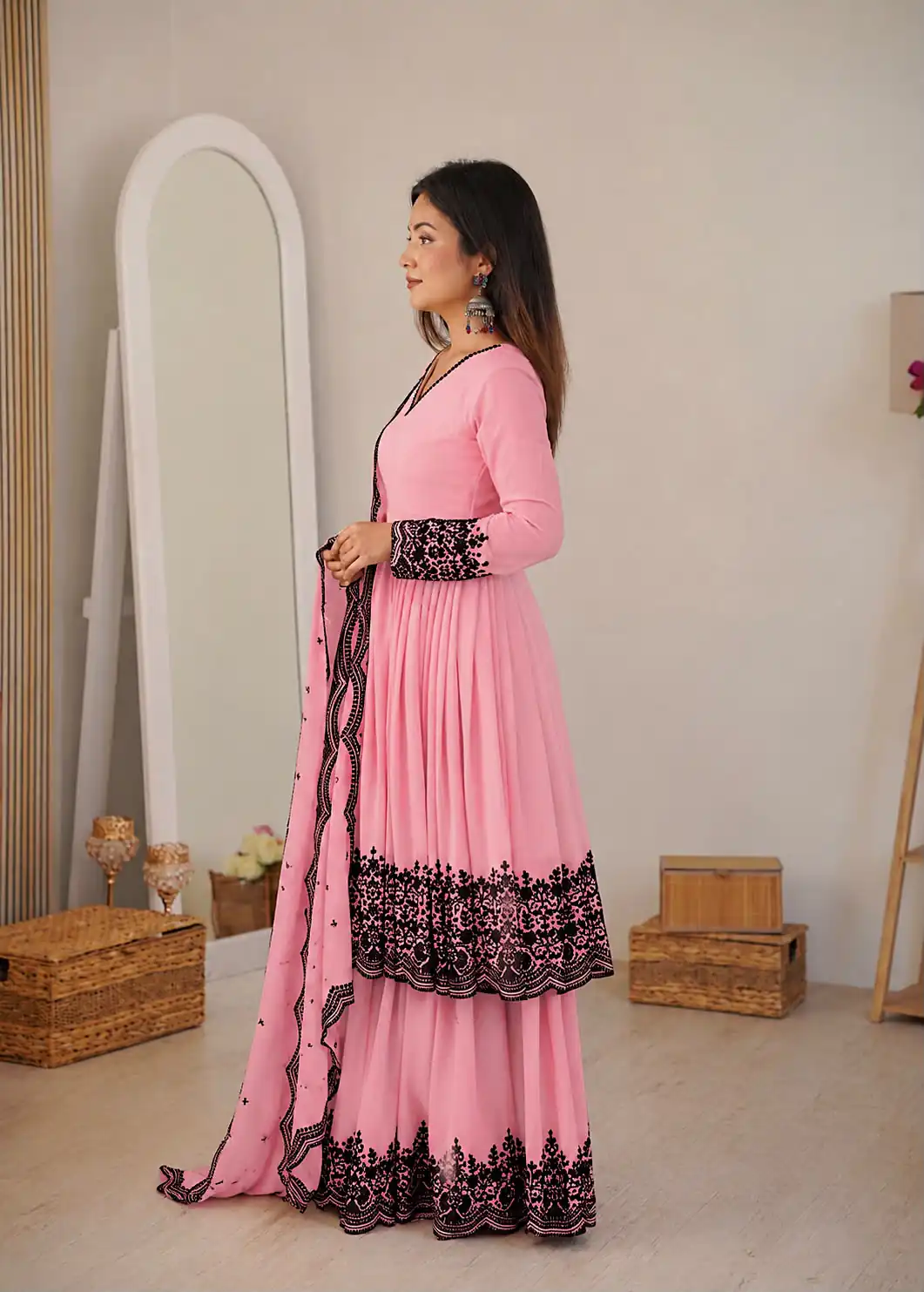 SP 71 Dusty Pink Faux Georgette Salwar Suit with Embroidery Work. Available at ₹2499 only. Delivery 4-6 Working Days. Shop now. | Jump Suits, Straight Suits, Casual Suits, Creative suits, Designer Suits, Palazzo Suits, Party Wear Suits, Patiala Suits, Salwar suit