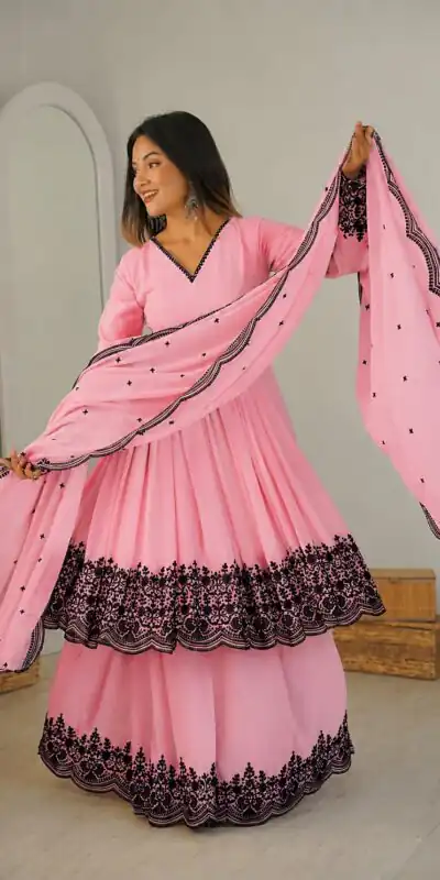 SP 71 Dusty Pink Faux Georgette Salwar Suit with Embroidery Work. Available at ₹2499 only. Delivery 4-6 Working Days. Shop now. | Jump Suits, Straight Suits, Casual Suits, Creative suits, Designer Suits, Palazzo Suits, Party Wear Suits, Patiala Suits, Salwar suit