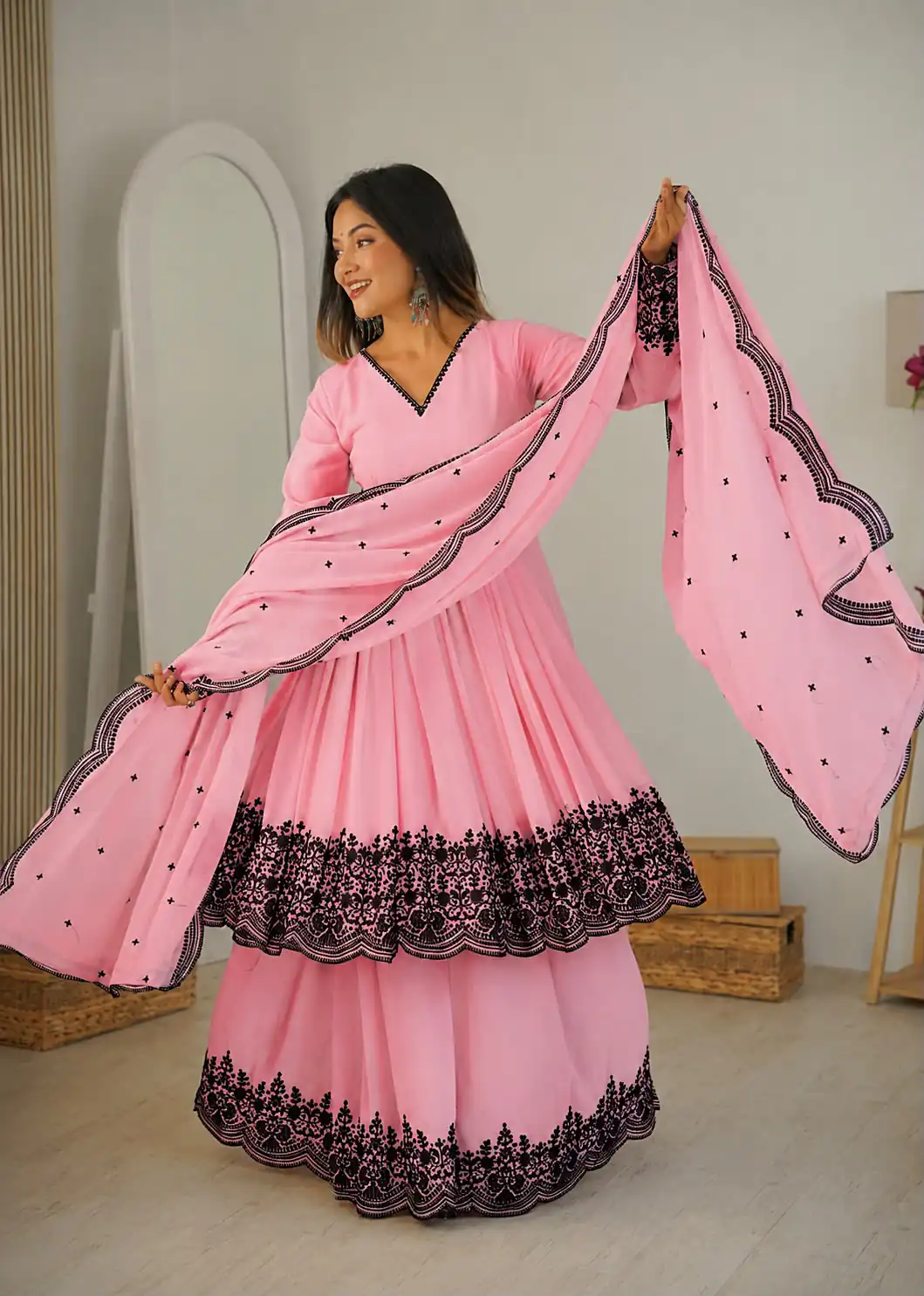 SP 71 Dusty Pink Faux Georgette Salwar Suit with Embroidery Work. Available at ₹2499 only. Delivery 4-6 Working Days. Shop now. | Jump Suits, Straight Suits, Casual Suits, Creative suits, Designer Suits, Palazzo Suits, Party Wear Suits, Patiala Suits, Salwar suit