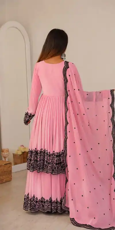 SP 71 Dusty Pink Faux Georgette Salwar Suit with Embroidery Work. Available at ₹2499 only. Delivery 4-6 Working Days. Shop now. | Jump Suits, Straight Suits, Casual Suits, Creative suits, Designer Suits, Palazzo Suits, Party Wear Suits, Patiala Suits, Salwar suit