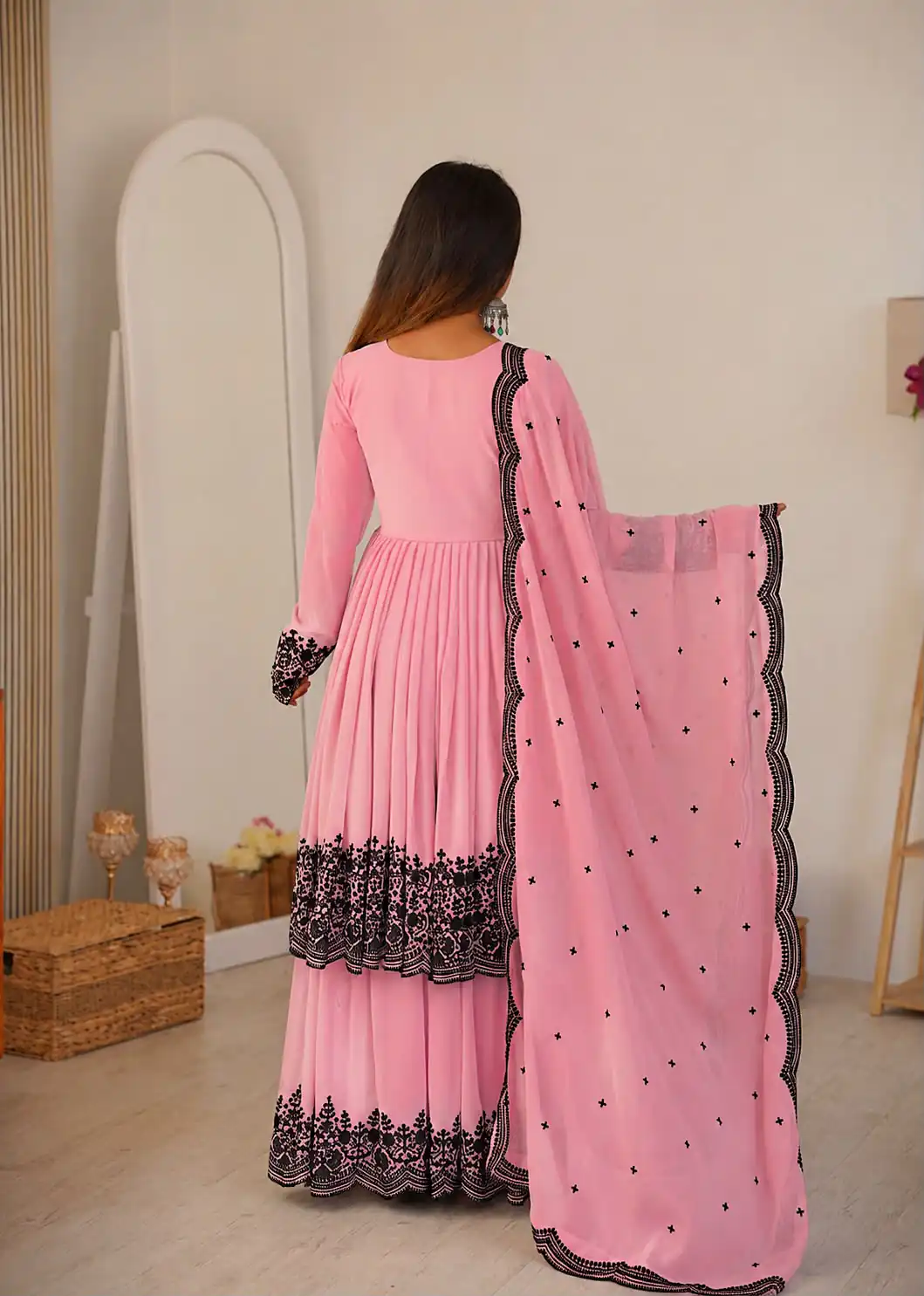 SP 71 Dusty Pink Faux Georgette Salwar Suit with Embroidery Work. Available at ₹2499 only. Delivery 4-6 Working Days. Shop now. | Jump Suits, Straight Suits, Casual Suits, Creative suits, Designer Suits, Palazzo Suits, Party Wear Suits, Patiala Suits, Salwar suit