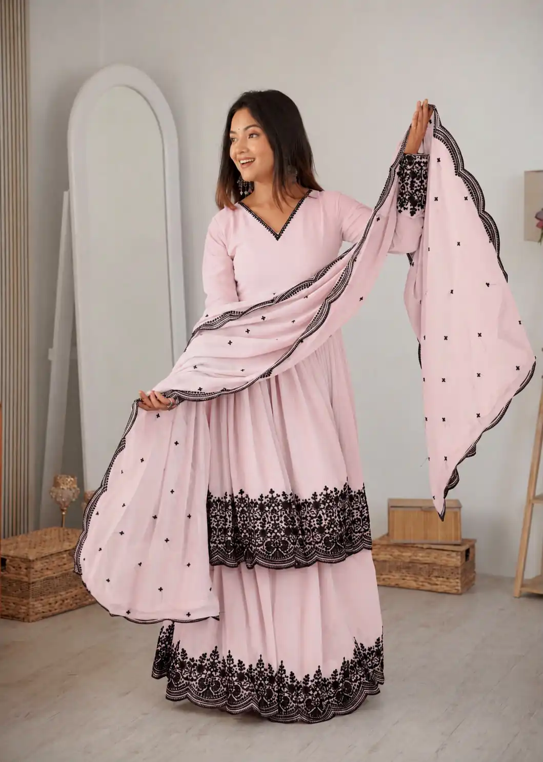 SP 71 Pink Faux Georgette Salwar Suit with Embroidery Work. Available at ₹2499 only. Delivery 4-6 Working Days. Shop now. | Jump Suits, Straight Suits, Casual Suits, Creative suits, Designer Suits, Palazzo Suits, Party Wear Suits, Patiala Suits, Salwar suit