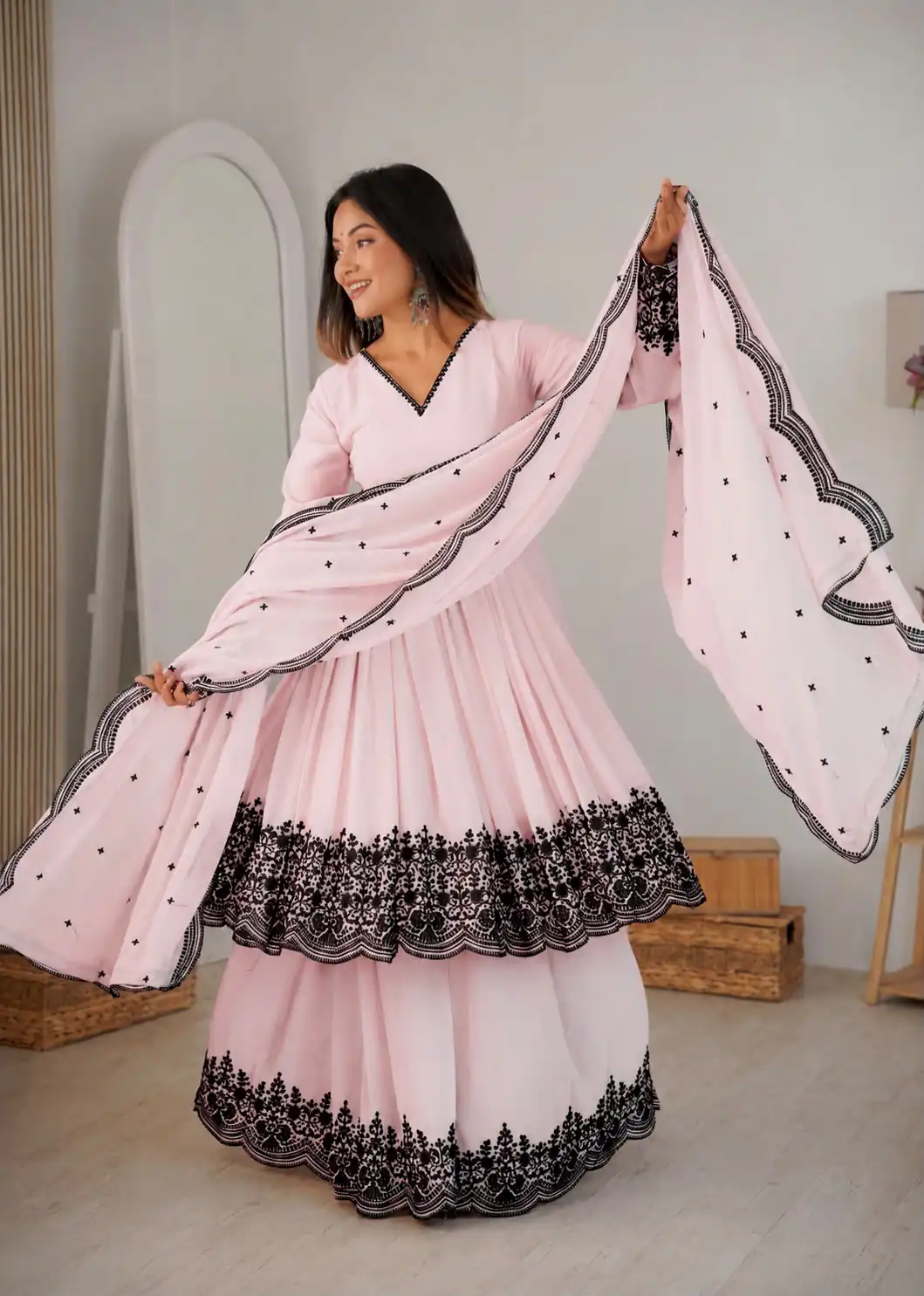 SP 71 Pink Faux Georgette Salwar Suit with Embroidery Work. Available at ₹2499 only. Delivery 4-6 Working Days. Shop now. | Jump Suits, Straight Suits, Casual Suits, Creative suits, Designer Suits, Palazzo Suits, Party Wear Suits, Patiala Suits, Salwar suit