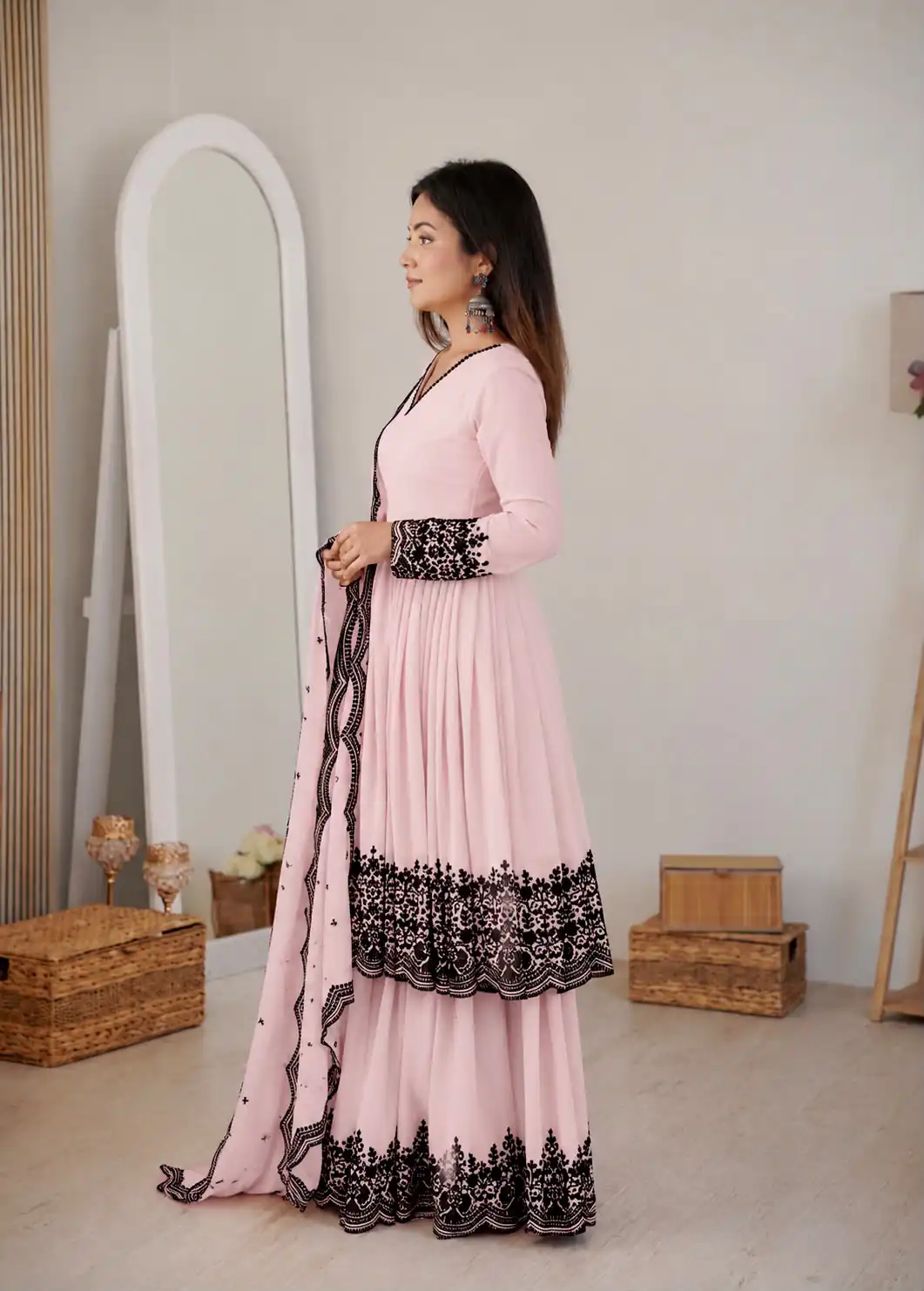 SP 71 Pink Faux Georgette Salwar Suit with Embroidery Work. Available at ₹2499 only. Delivery 4-6 Working Days. Shop now. | Jump Suits, Straight Suits, Casual Suits, Creative suits, Designer Suits, Palazzo Suits, Party Wear Suits, Patiala Suits, Salwar suit