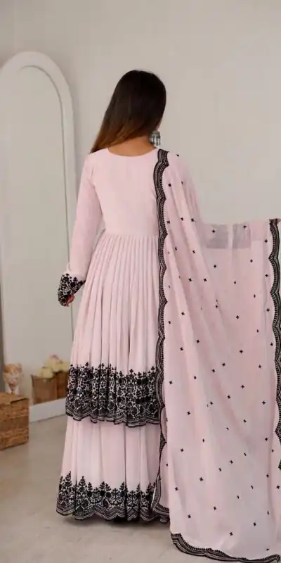 SP 71 Pink Faux Georgette Salwar Suit with Embroidery Work. Available at ₹2499 only. Delivery 4-6 Working Days. Shop now. | Jump Suits, Straight Suits, Casual Suits, Creative suits, Designer Suits, Palazzo Suits, Party Wear Suits, Patiala Suits, Salwar suit