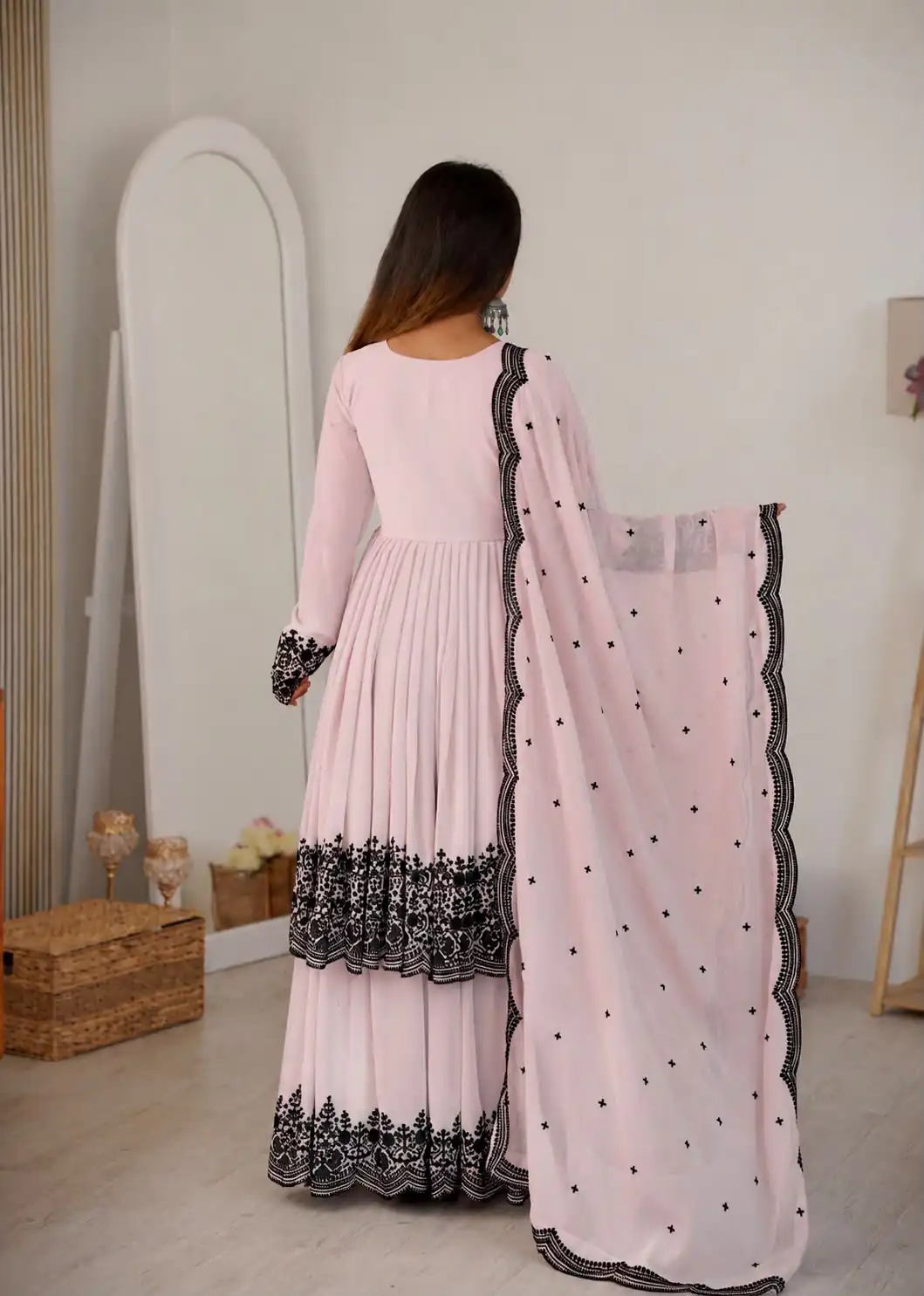 SP 71 Pink Faux Georgette Salwar Suit with Embroidery Work. Available at ₹2499 only. Delivery 4-6 Working Days. Shop now. | Jump Suits, Straight Suits, Casual Suits, Creative suits, Designer Suits, Palazzo Suits, Party Wear Suits, Patiala Suits, Salwar suit