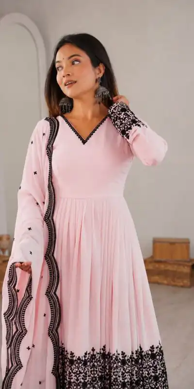 SP 71 Pink Faux Georgette Salwar Suit with Embroidery Work. Available at ₹2499 only. Delivery 4-6 Working Days. Shop now. | Jump Suits, Straight Suits, Casual Suits, Creative suits, Designer Suits, Palazzo Suits, Party Wear Suits, Patiala Suits, Salwar suit
