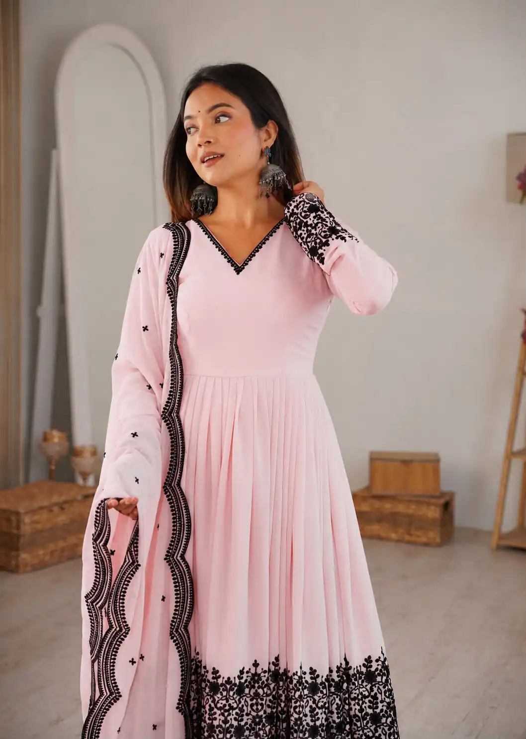SP 71 Pink Faux Georgette Salwar Suit with Embroidery Work. Available at ₹2499 only. Delivery 4-6 Working Days. Shop now. | Jump Suits, Straight Suits, Casual Suits, Creative suits, Designer Suits, Palazzo Suits, Party Wear Suits, Patiala Suits, Salwar suit