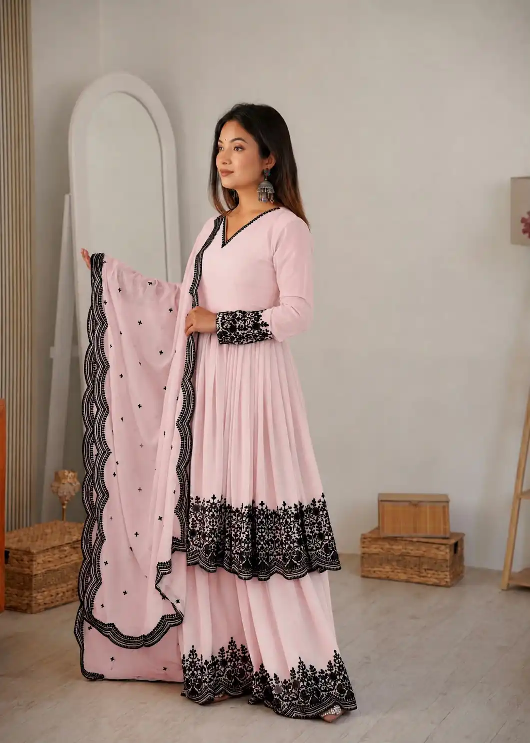 SP 71 Pink Faux Georgette Salwar Suit with Embroidery Work. Available at ₹2499 only. Delivery 4-6 Working Days. Shop now. | Jump Suits, Straight Suits, Casual Suits, Creative suits, Designer Suits, Palazzo Suits, Party Wear Suits, Patiala Suits, Salwar suit