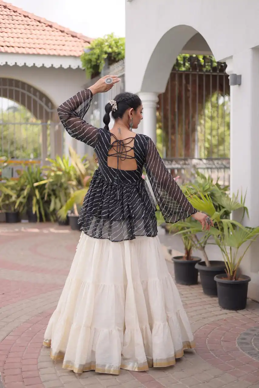 Aglow Black Kora Cotton Kutchi Patch Work Lehenga Choli - Image 4