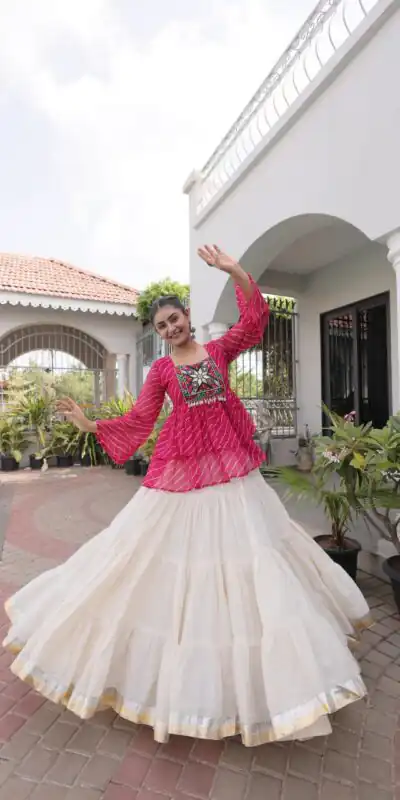 Aglow Pink Kora Cotton Kutchi Patch Work Lehenga Choli