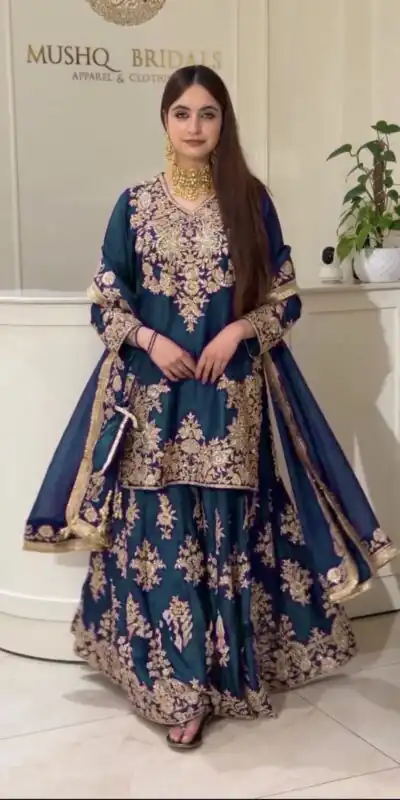 Aglow Rama Chinon Silk Embroidery Work Salwar Suit