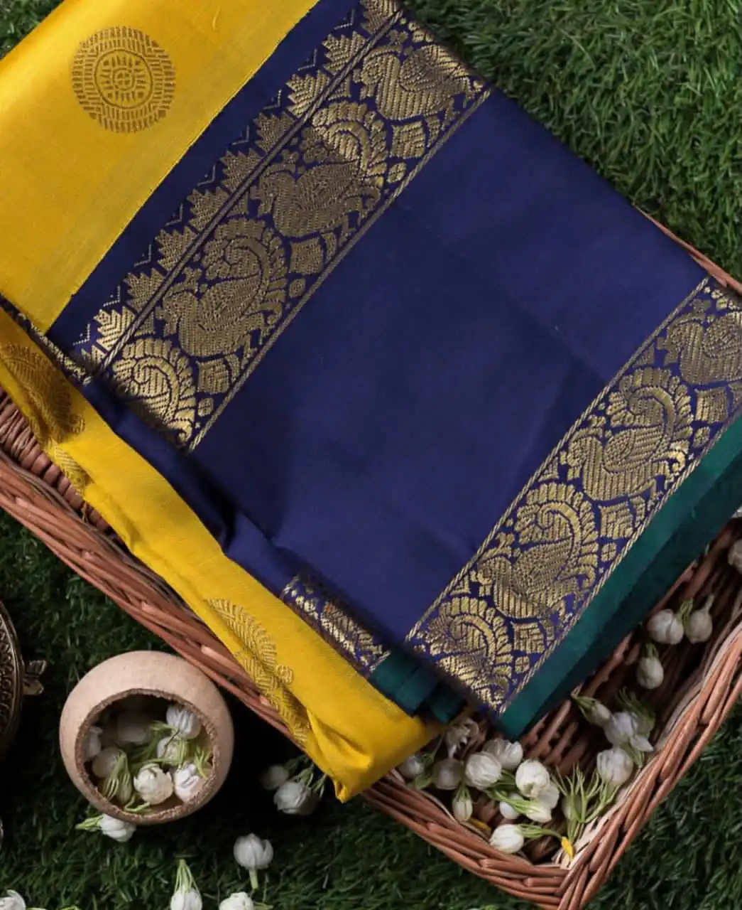 Aglow Yellow Soft Lichi Silk Lace Work Saree - Image 3