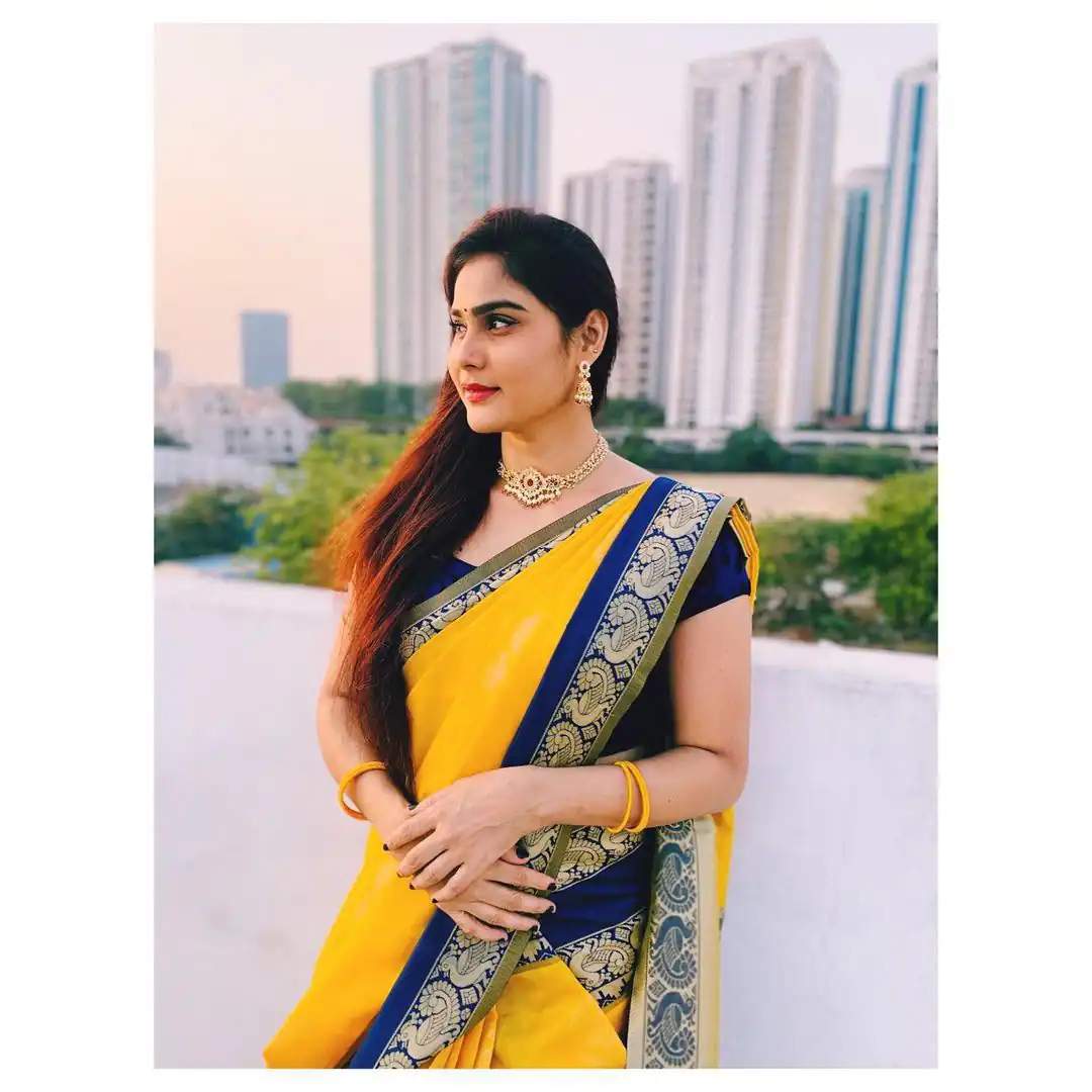 Aglow Yellow Soft Lichi Silk Lace Work Saree