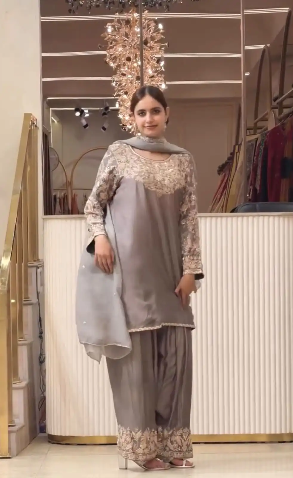 Angelic Grey Chinon Silk Embroider Work Salwar Suit - Image 5