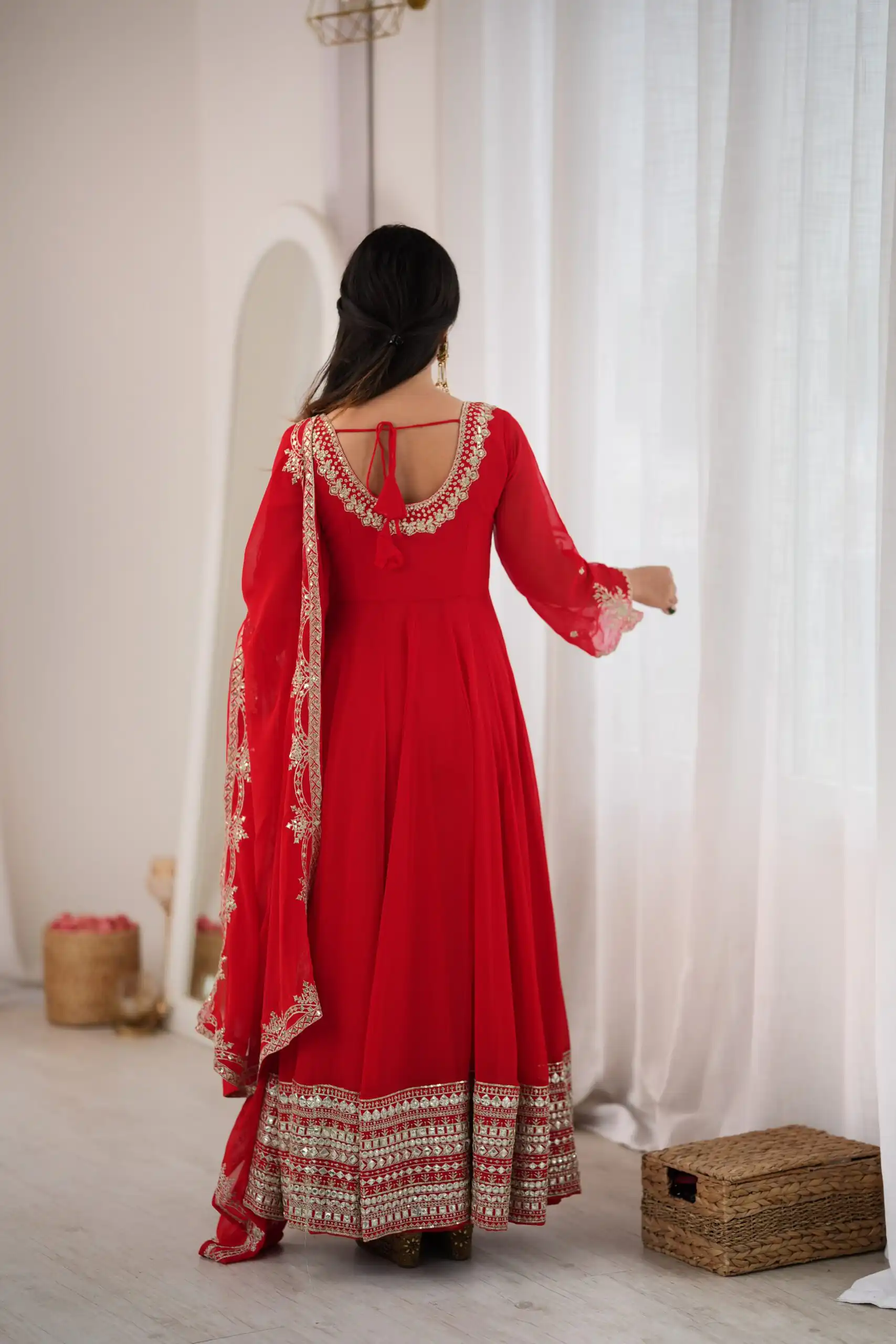 Beautiful Red Fox Georgette Sequence Work Gown - Image 2