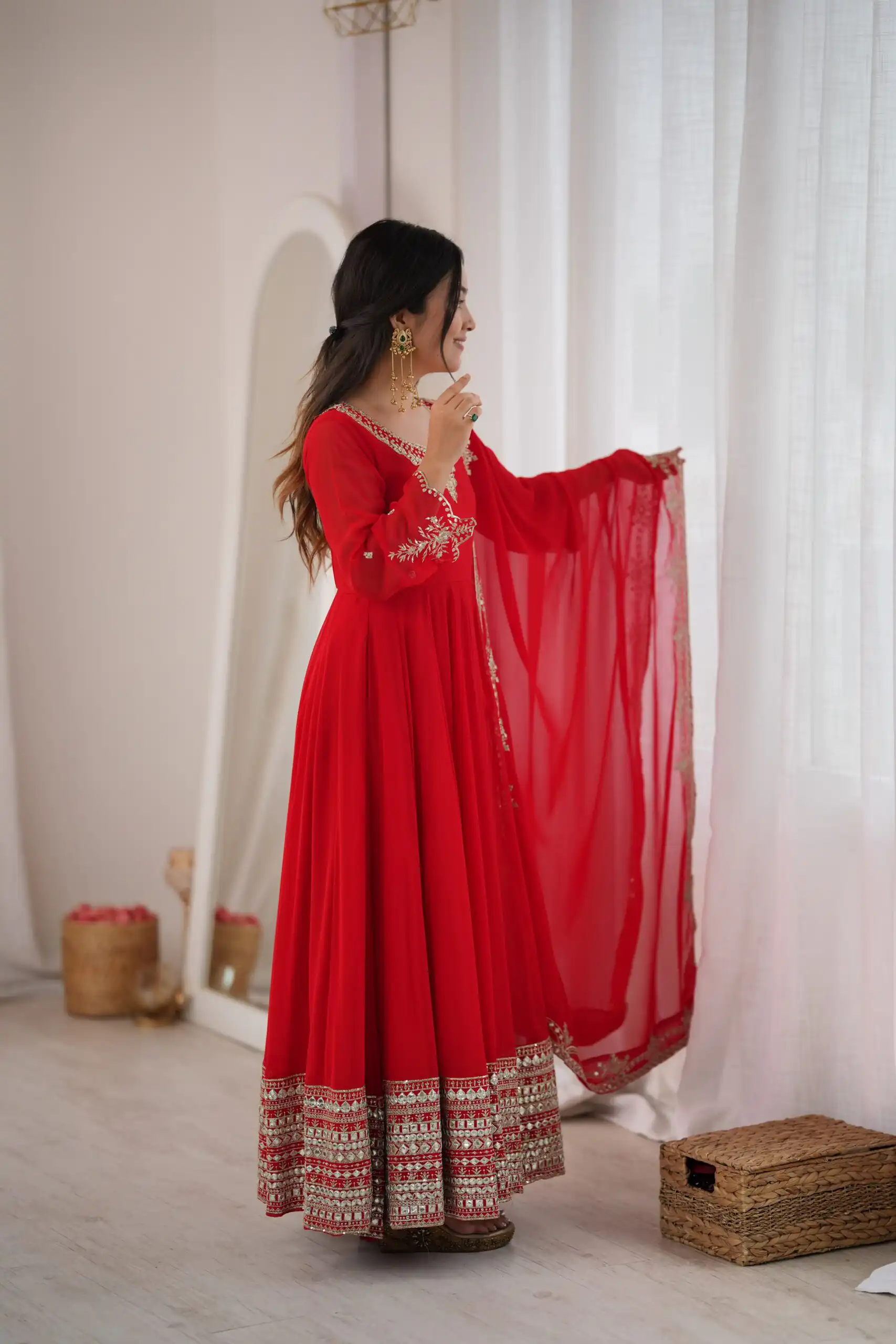 Beautiful Red Fox Georgette Sequence Work Gown