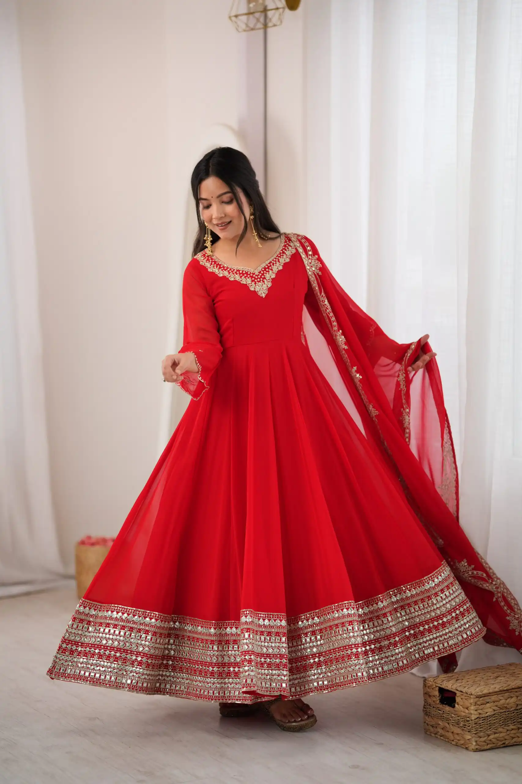 Beautiful Red Fox Georgette Sequence Work Gown - Image 14