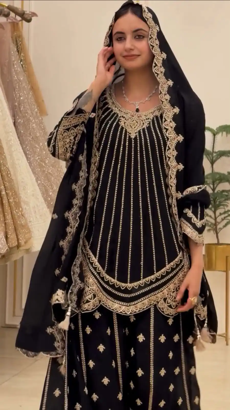 Classic Black Faux Georgette Cut Work Salwar Suit - Image 4