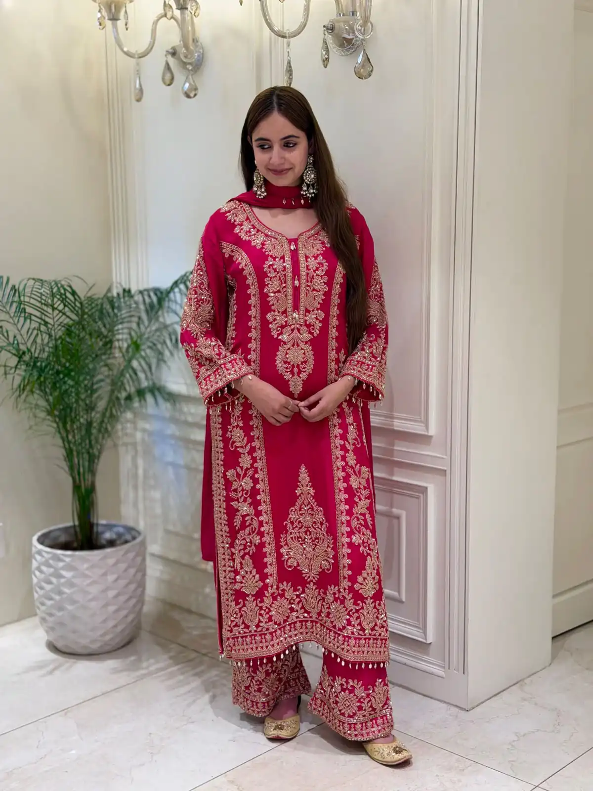 Classic Red Faux Georgette Embroider Work Salwar Suit - Image 2