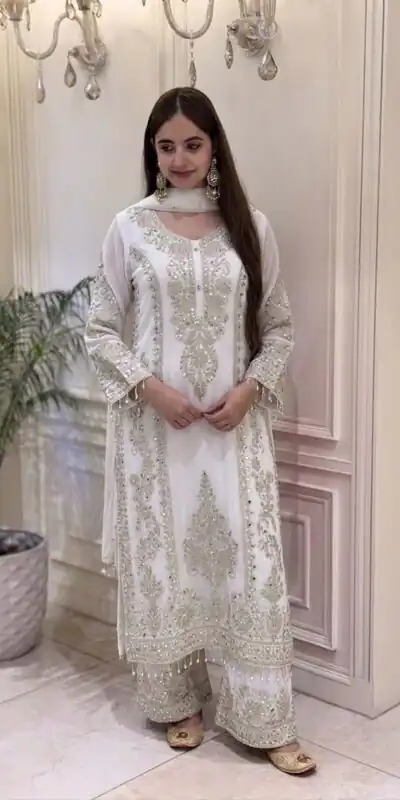 Alternative view of Classic White Faux Georgette Embroider Work Salwar Suit