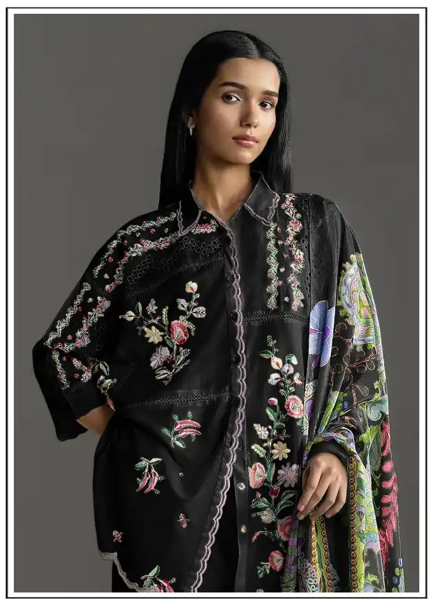 Fancy Black Cambric Cotton Embroidery Work Salwar Suit - Image 2