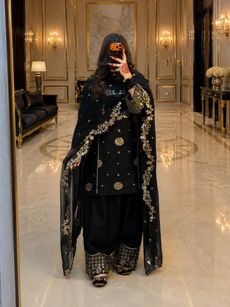 Fancy Black Faux Georgette Sequences Work Salwar Suit - Image 3