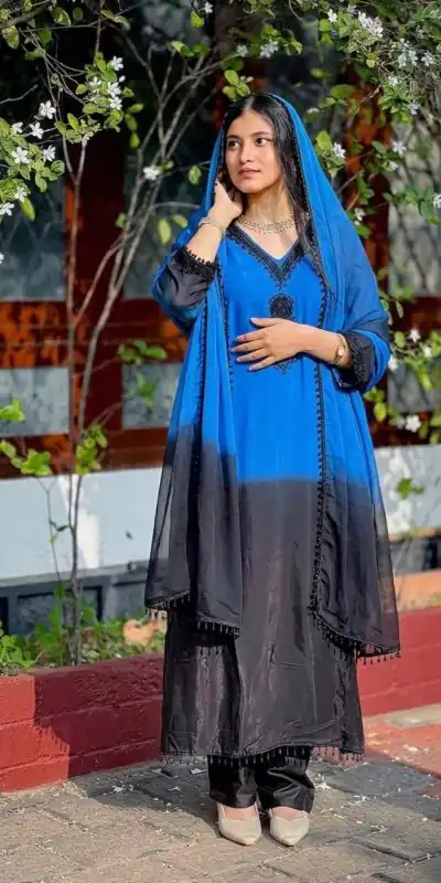 Alternative view of Fancy Blue French Crep Silk Embroidery Salwar Suit