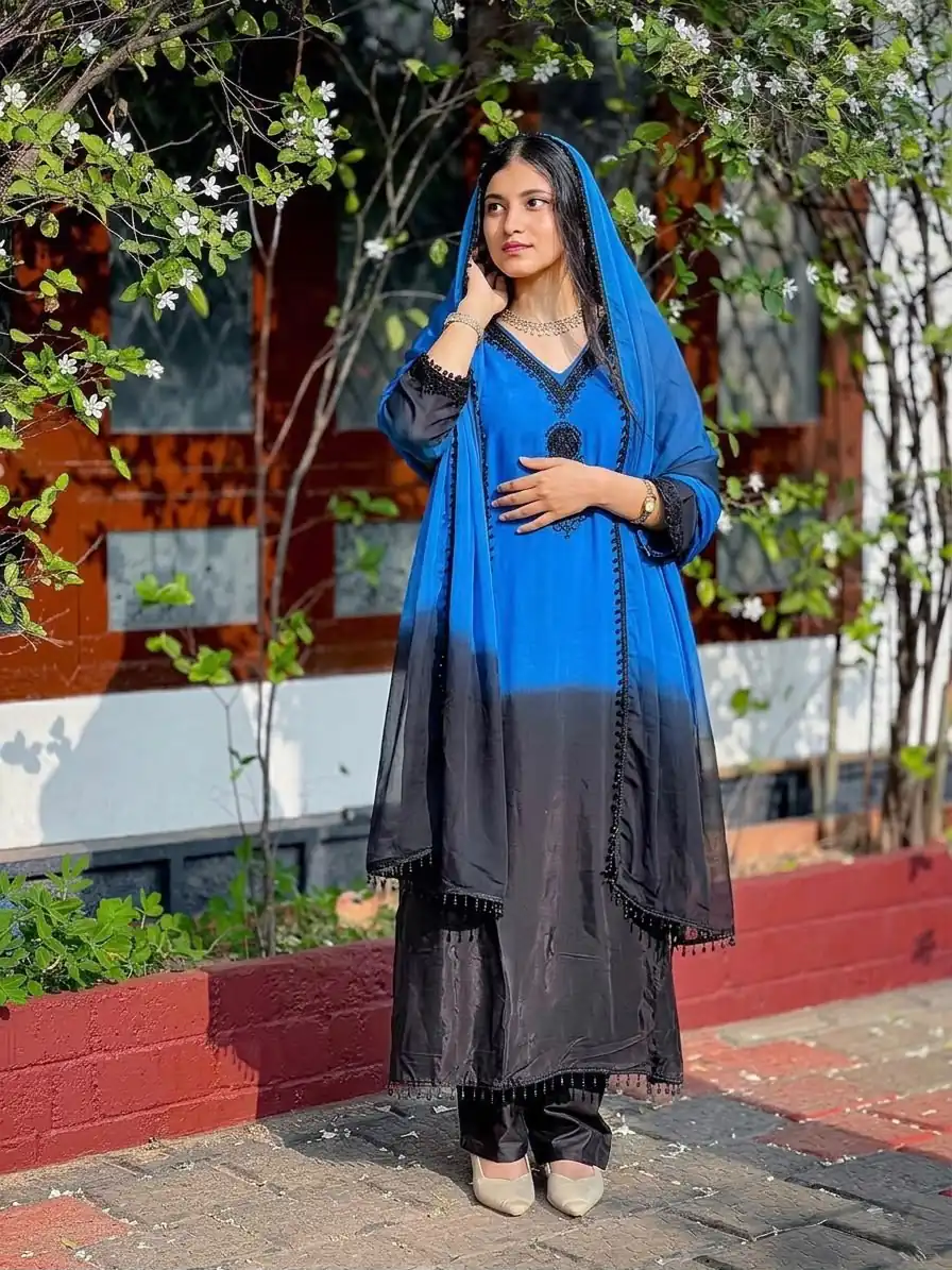 Fancy Blue French Crep Silk Embroidery Salwar Suit - Image 2