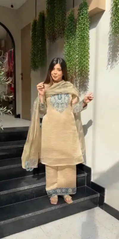 Fancy Cream Salsa Silk Sequins Work Salwar Suit