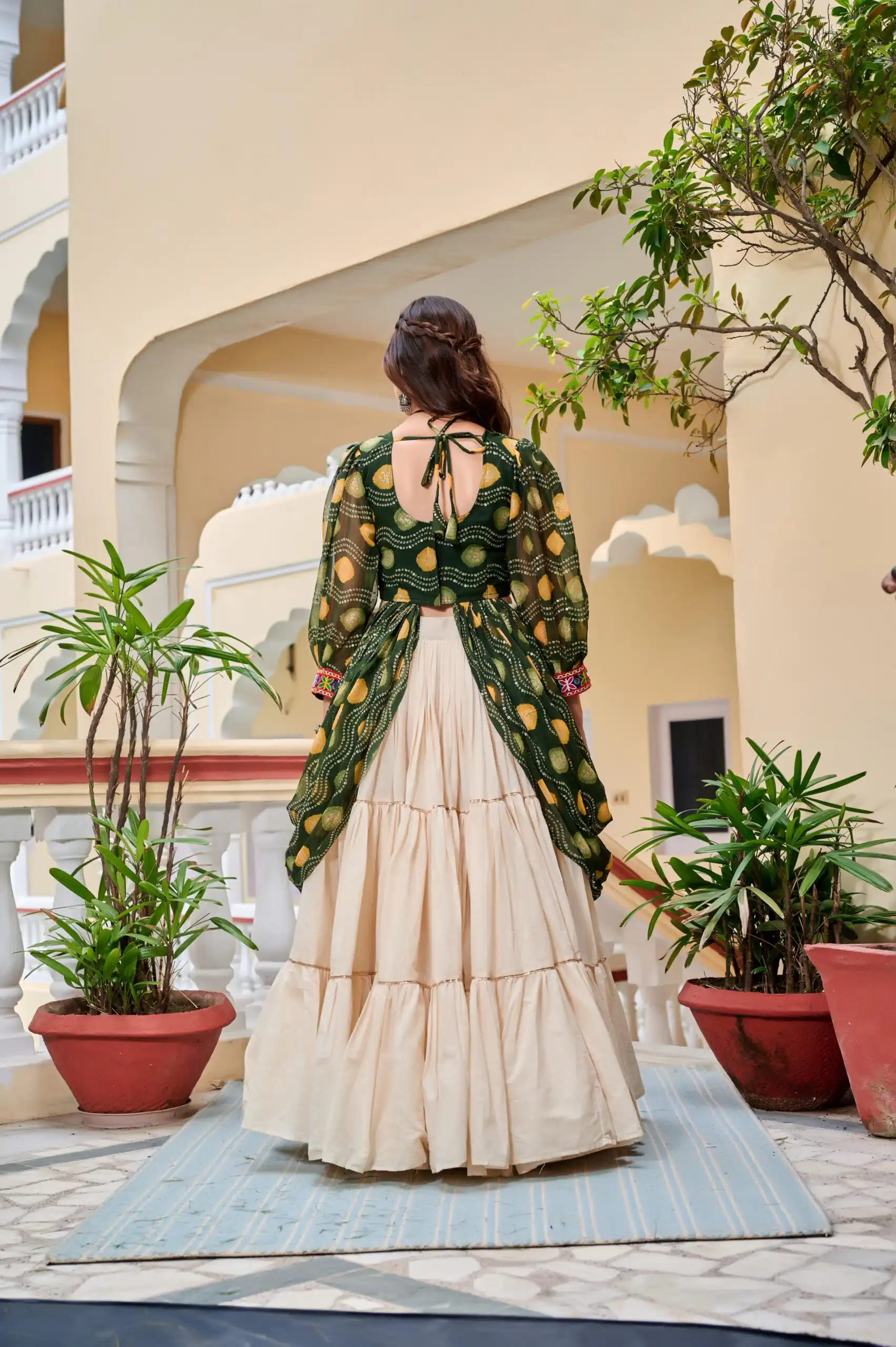 Fancy Green Pure Cotton Gamthi Work Lehenga Choli - Image 7