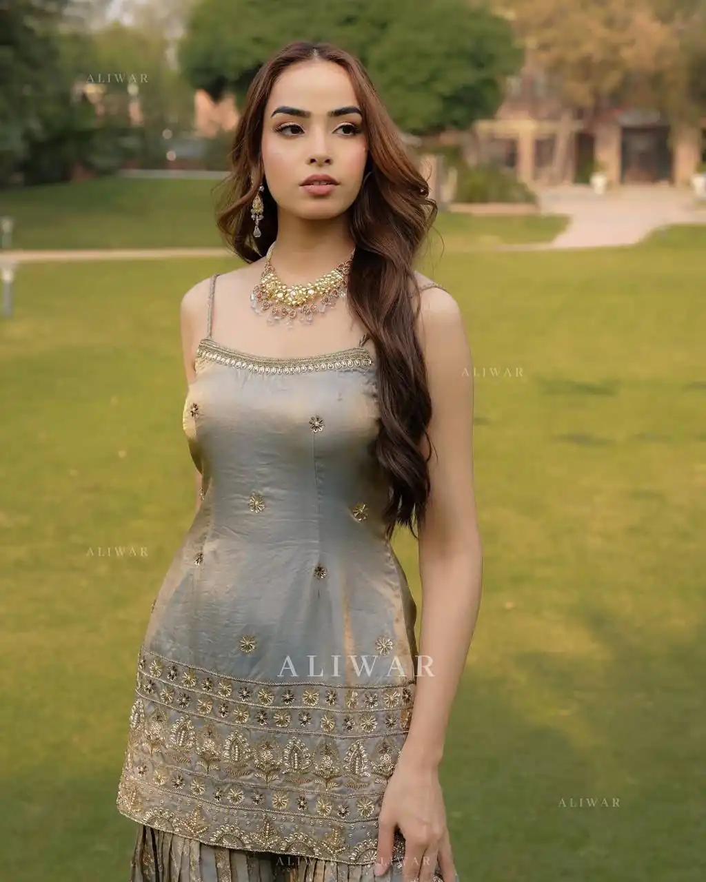 Fancy Grey Organza Silk Sequence Work Salwar Suit - Image 3