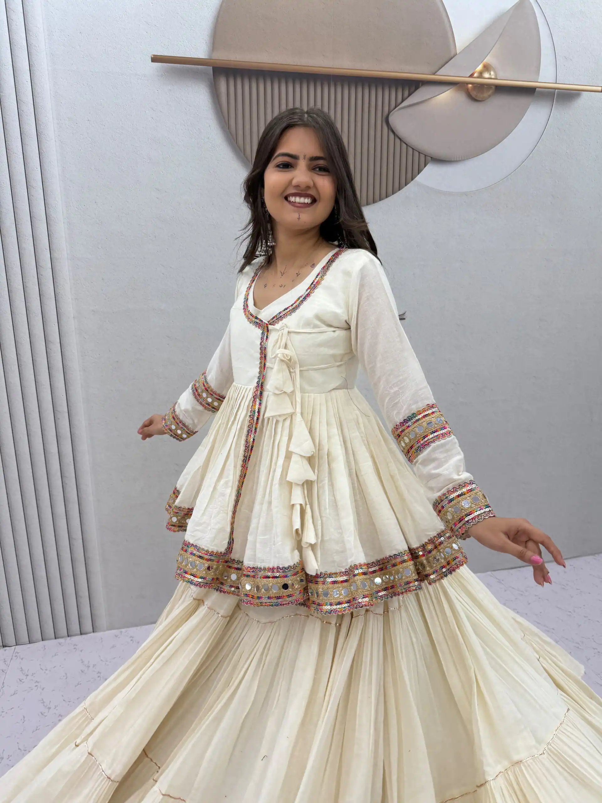 Fancy Off White Pure Cotton Lace Work Lehenga Choli - Image 4