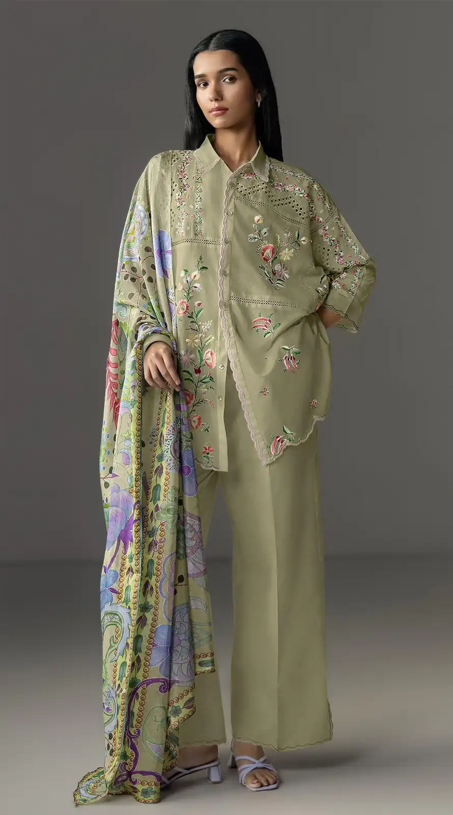 Fancy Pista Cambric Cotton Embroidery Work Salwar Suit