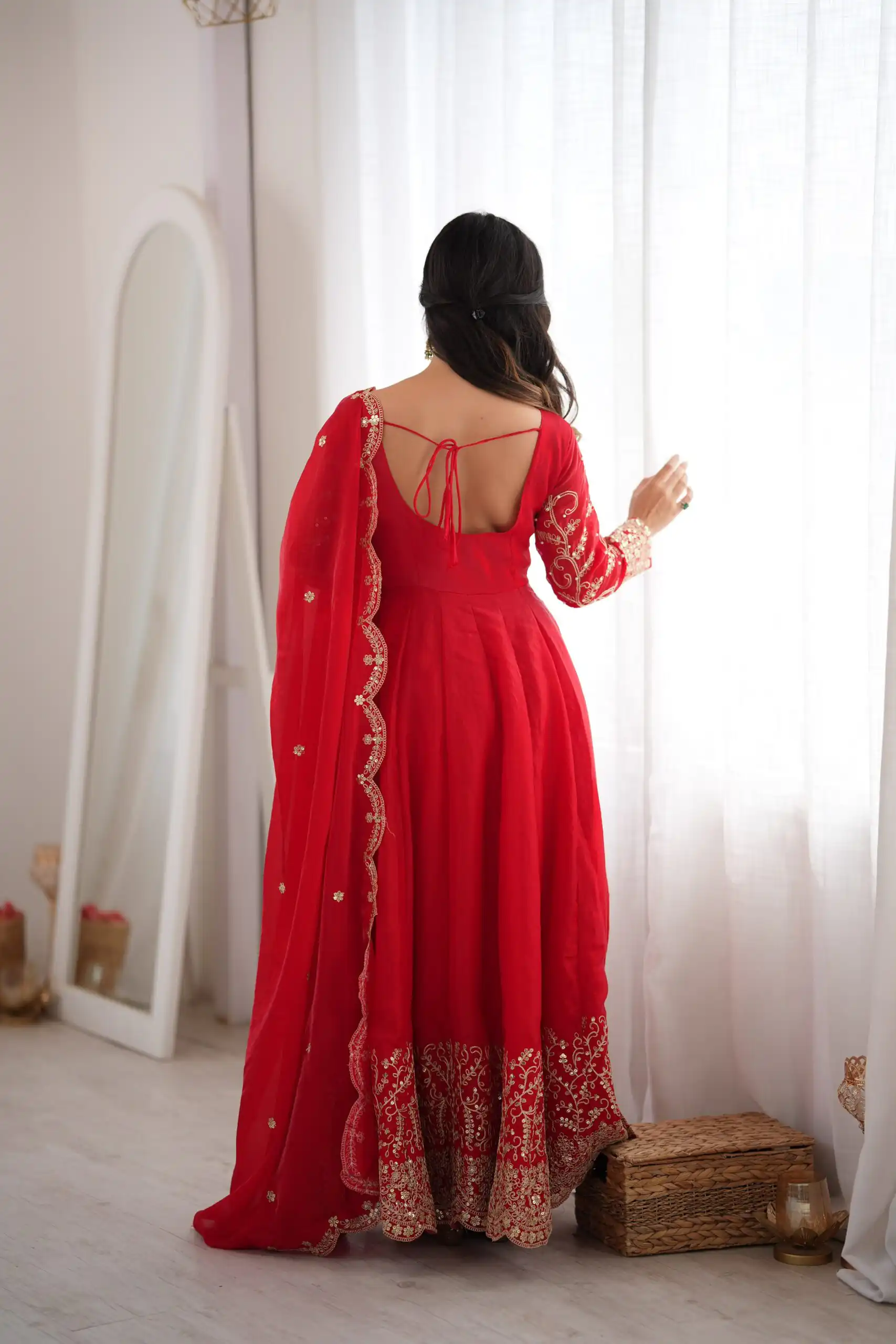 Fancy Red Fendy Silk Embroider Sequins Work Gown - Image 11