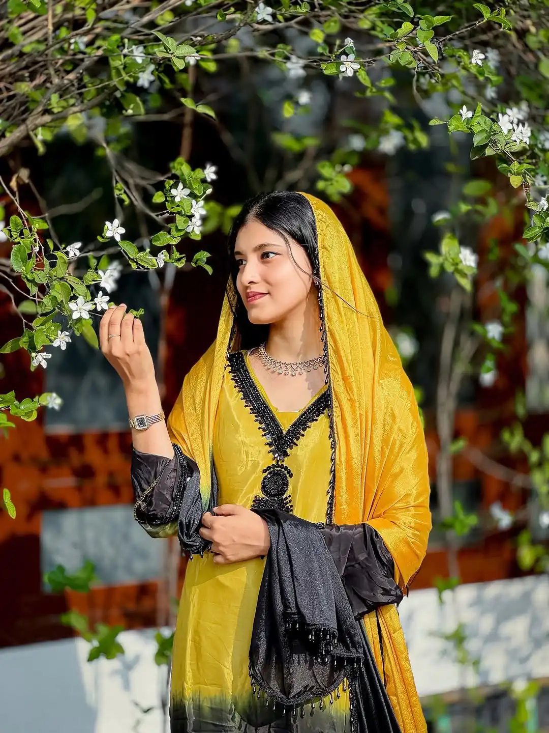 Fancy Yellow French Crep Silk Embroidery Salwar Suit
